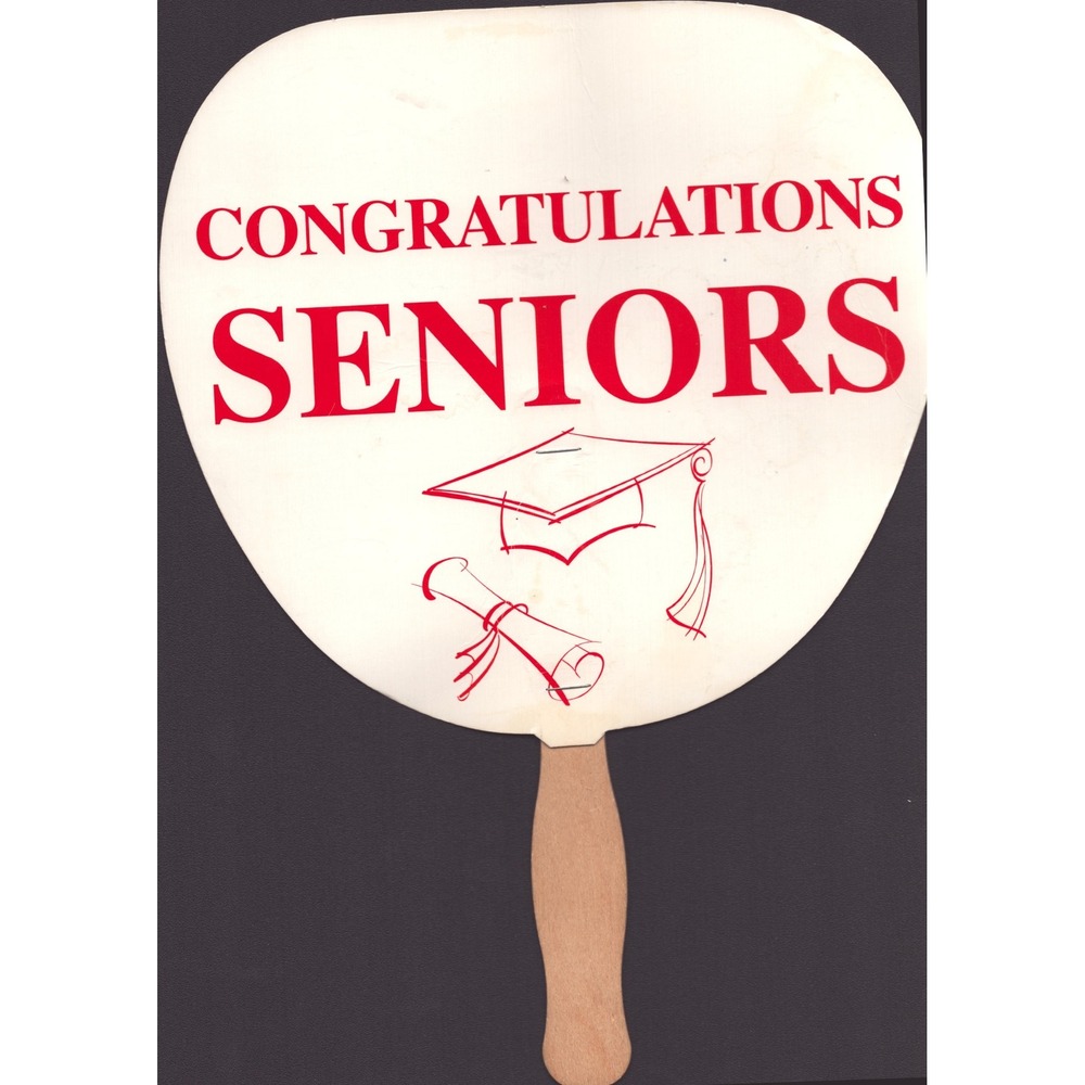 Vtg Congratulations Seniors Graduation Handheld Paper Fan Jones-Wynn Funeral GA